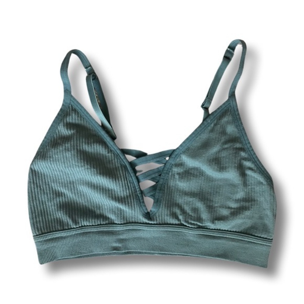 PINK Victoria’s Secret green, ribbed bralette, lightly lined (M)